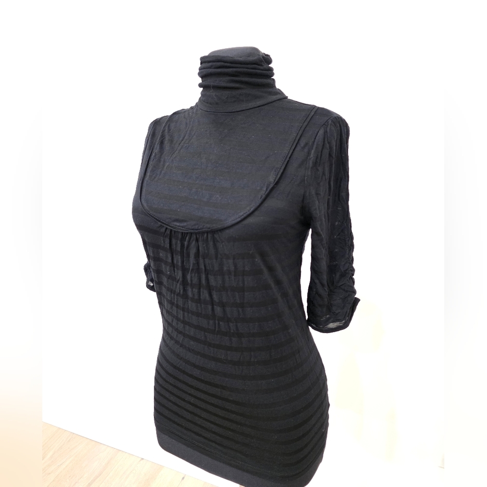 Mango Casual Sportswear Black Striped Turtleneck Top S
